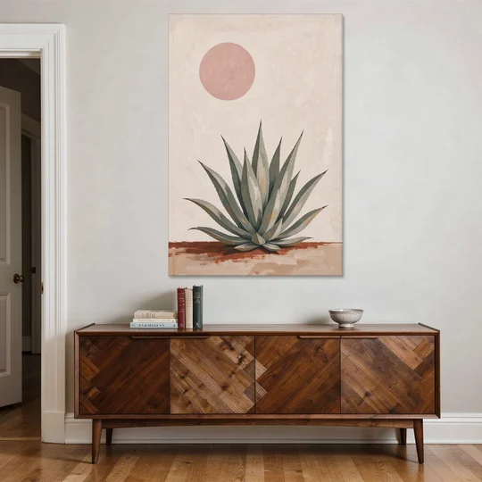 Agave Rosette Under a Blush Pink Sun - Canvas Wall Art - Coffee Table - 40x60