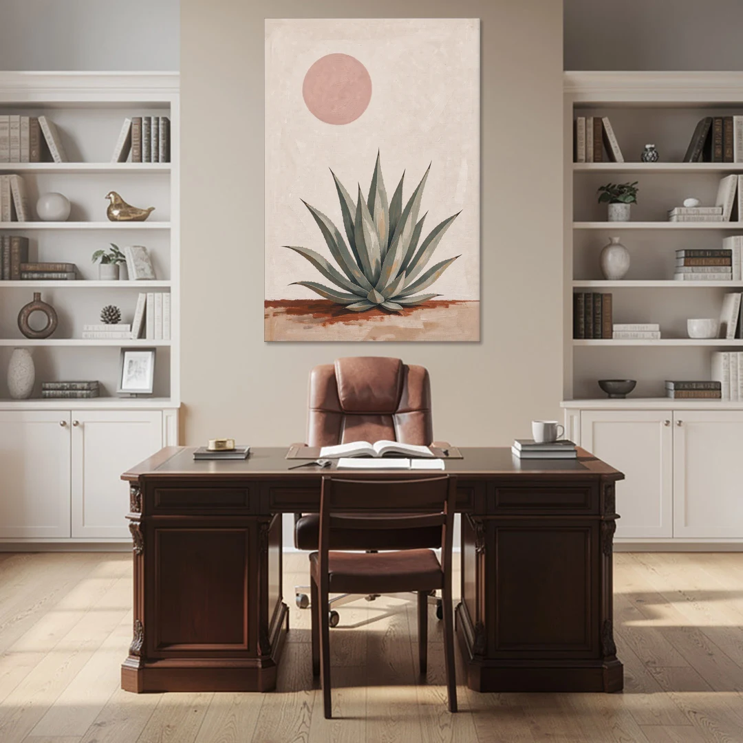 Agave Rosette Under a Blush Pink Sun - Canvas Wall Art - Office - 40x60