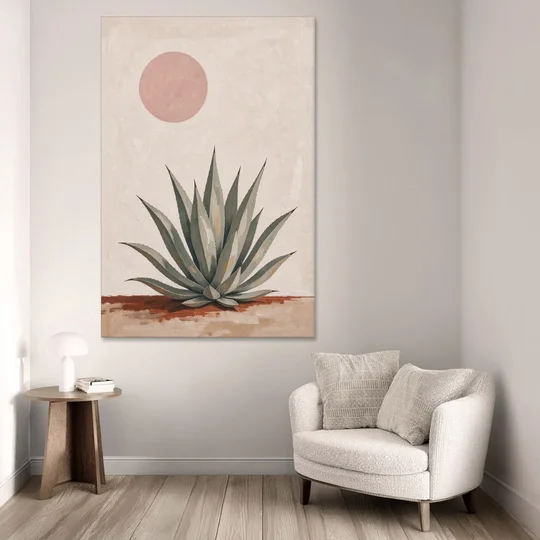 Agave Rosette Under a Blush Pink Sun - Canvas Wall Art - Sofa - 40x60