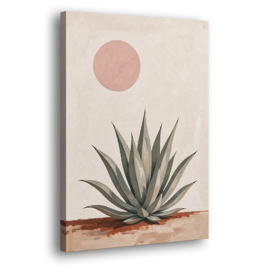 Agave Rosette Under a Blush Pink Sun - Canvas Wall Art - Side