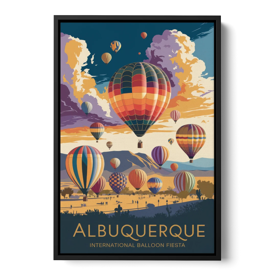 Albuquerque Balloon Fiesta - Black Framed Canvas Wall Art - Front