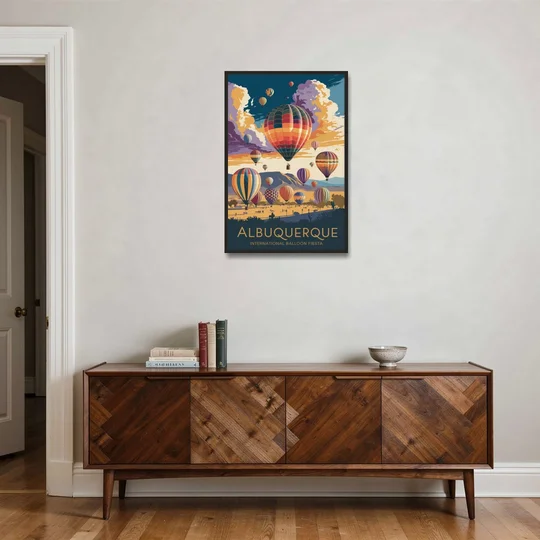 Albuquerque Balloon Fiesta - Black Framed Canvas Wall Art - Coffee Table - 24x36