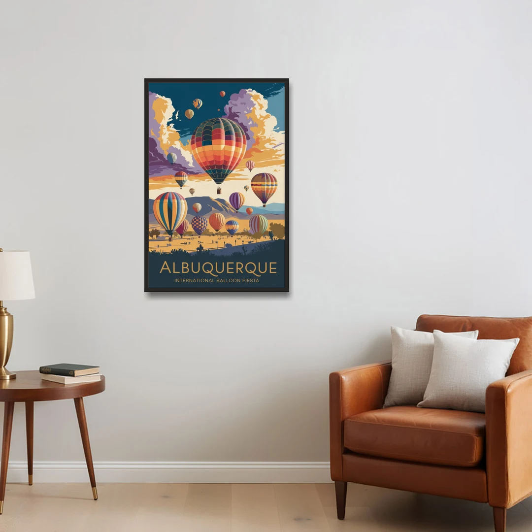 Albuquerque Balloon Fiesta - Black Framed Canvas Wall Art - Sofa - 24x36