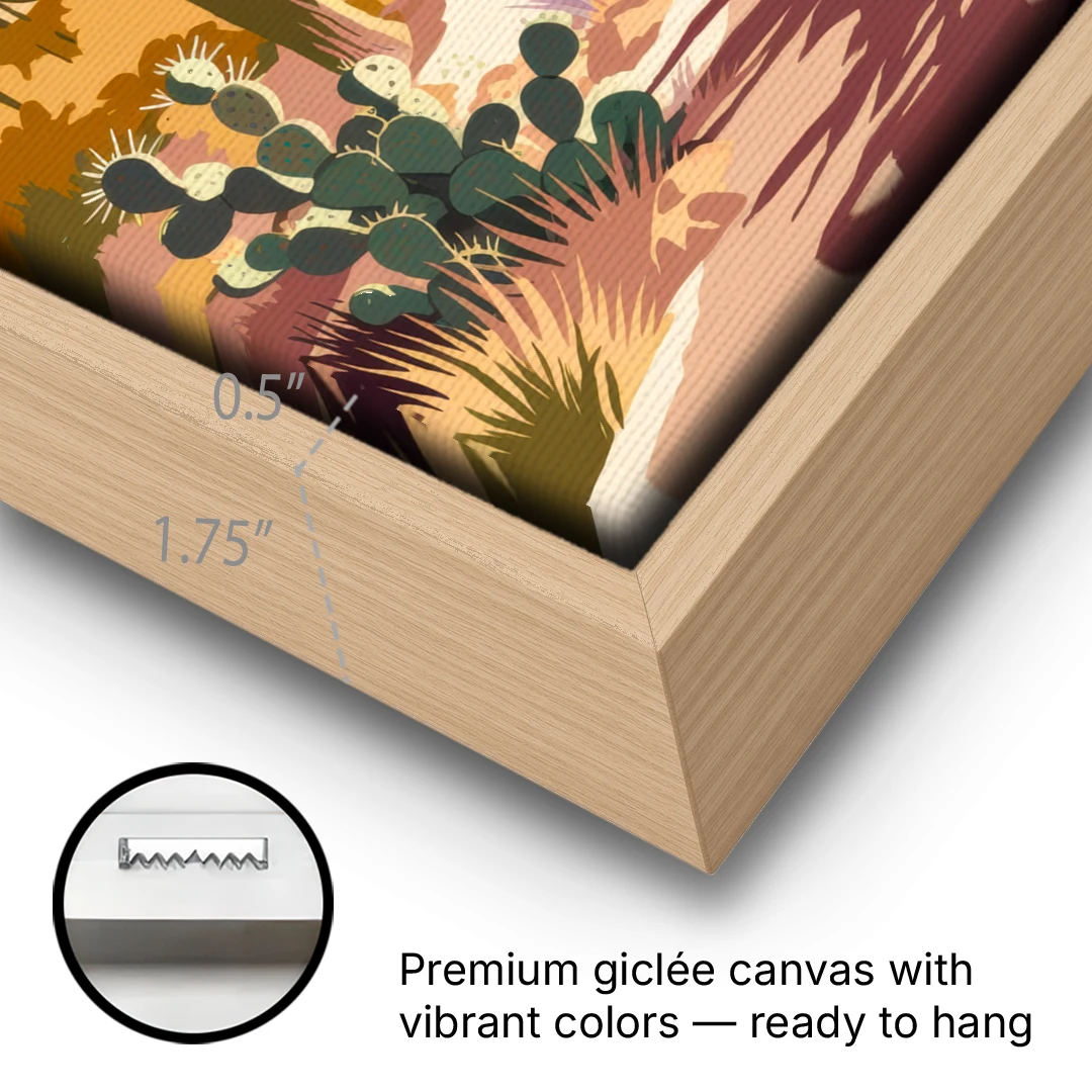 Albuquerque Desert Landscape - Oak Framed Canvas Wall Art - Gallery Wrap Corner