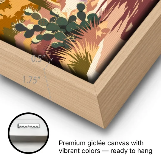 Albuquerque Desert Landscape - Oak Framed Canvas Wall Art - Gallery Wrap Corner