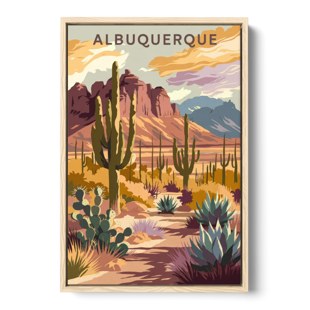 Albuquerque Desert Landscape - Oak Framed Canvas Wall Art - Front
