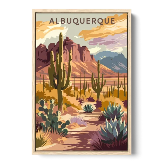 Albuquerque Desert Landscape - Oak Framed Canvas Wall Art - Front