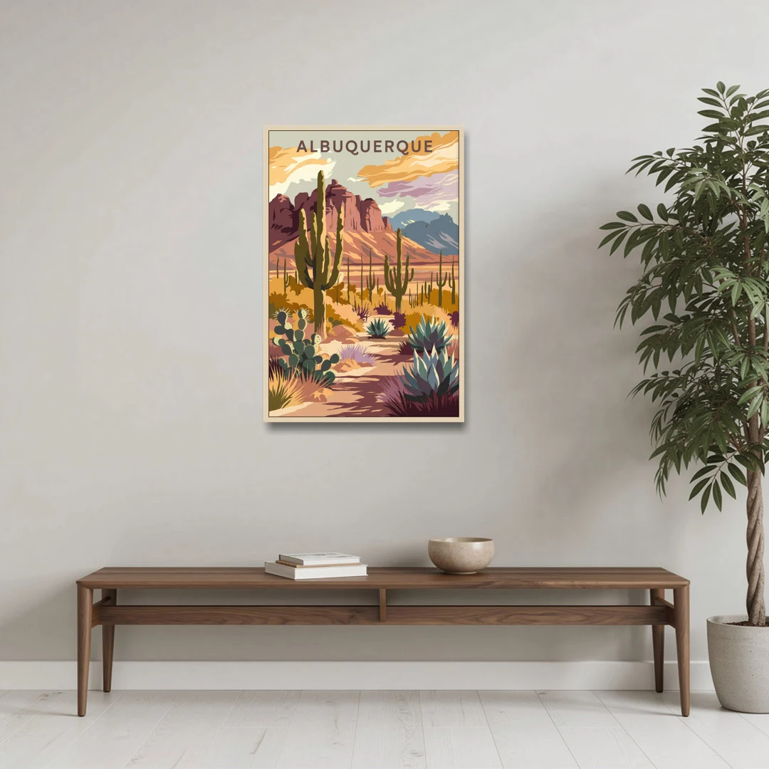 Albuquerque Desert Landscape - Oak Framed Canvas Wall Art - Coffee Table - 24x36
