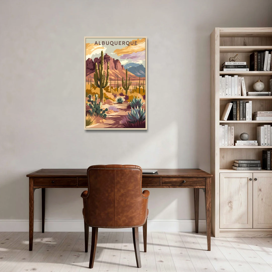 Albuquerque Desert Landscape - Oak Framed Canvas Wall Art - Office - 24x36