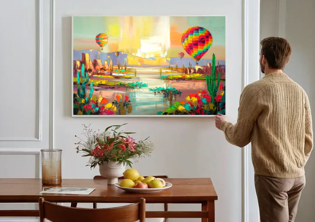 Albuquerque Hot Air Balloons canvas wall art above a dining table
