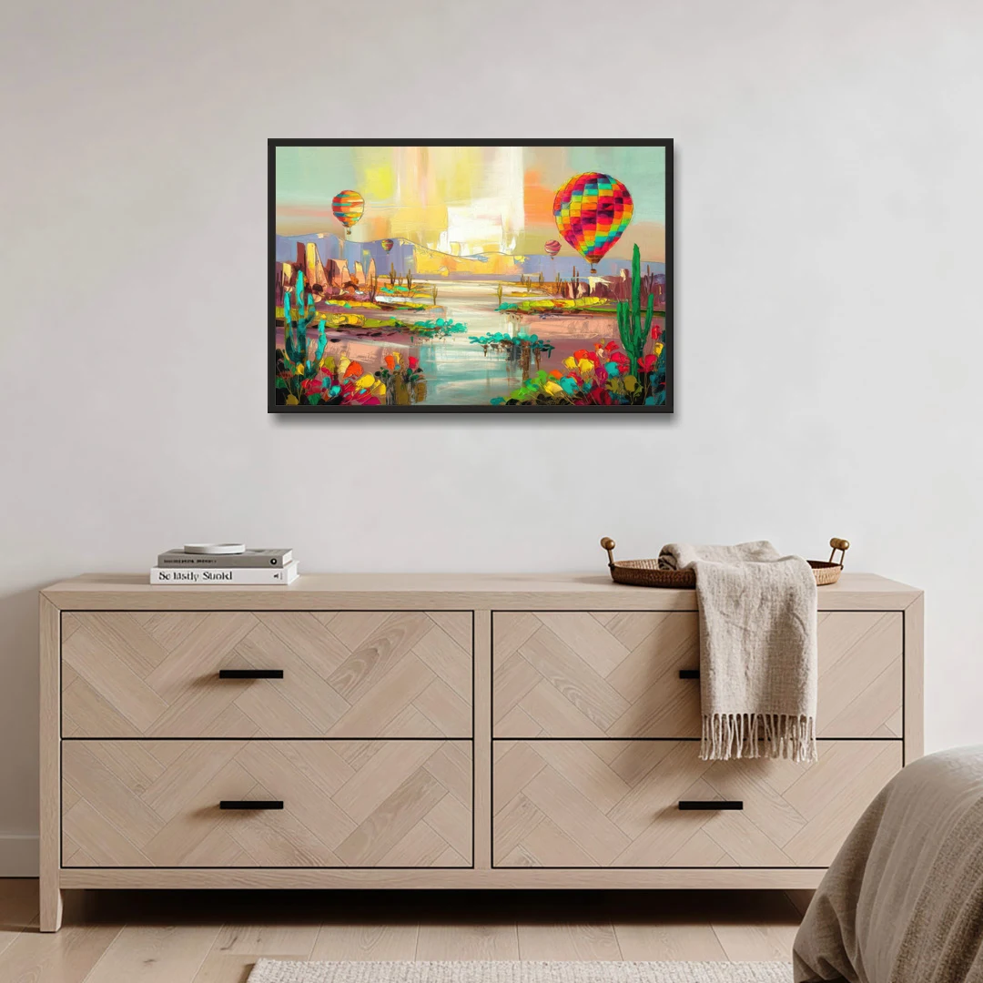 Albuquerque Hot Air Balloons - Black Framed Canvas Wall Art - Coffee Table - 36x24