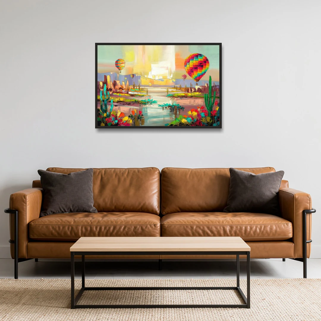 Albuquerque Hot Air Balloons - Black Framed Canvas Wall Art - Sofa - 36x24