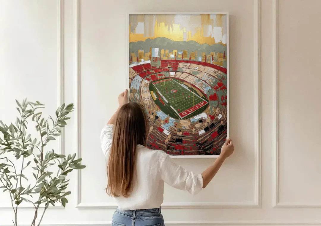 Albuquerque Lobo Pride canvas wall art being hung on a paneled wall