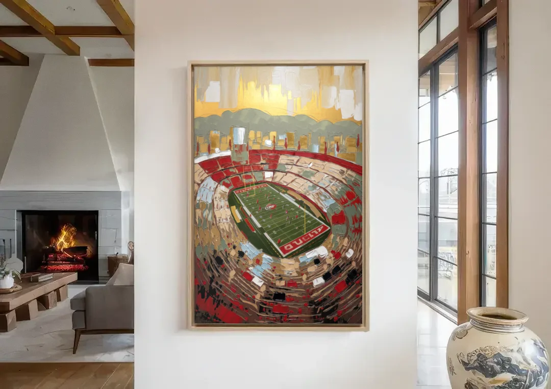 Albuquerque Lobo Pride canvas wall art in a living room with a fireplace