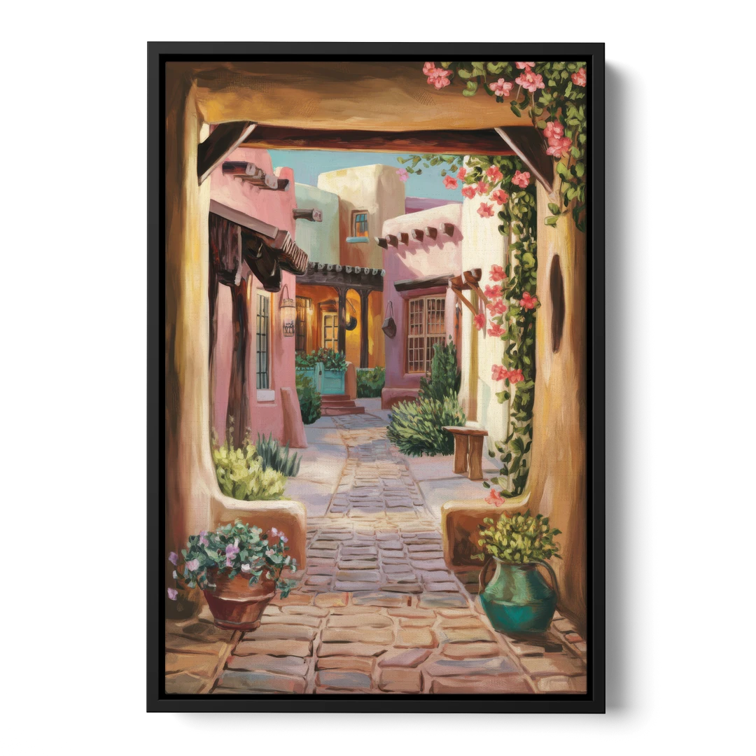 Albuquerque Old Town Charm - Black Framed Canvas Wall Art - Front