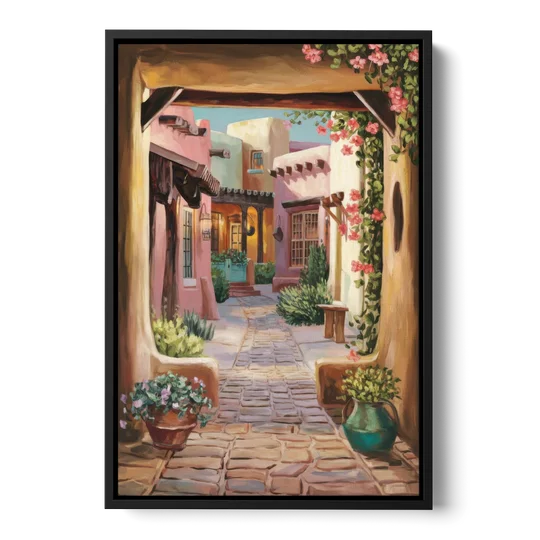 Albuquerque Old Town Charm - Black Framed Canvas Wall Art - Front