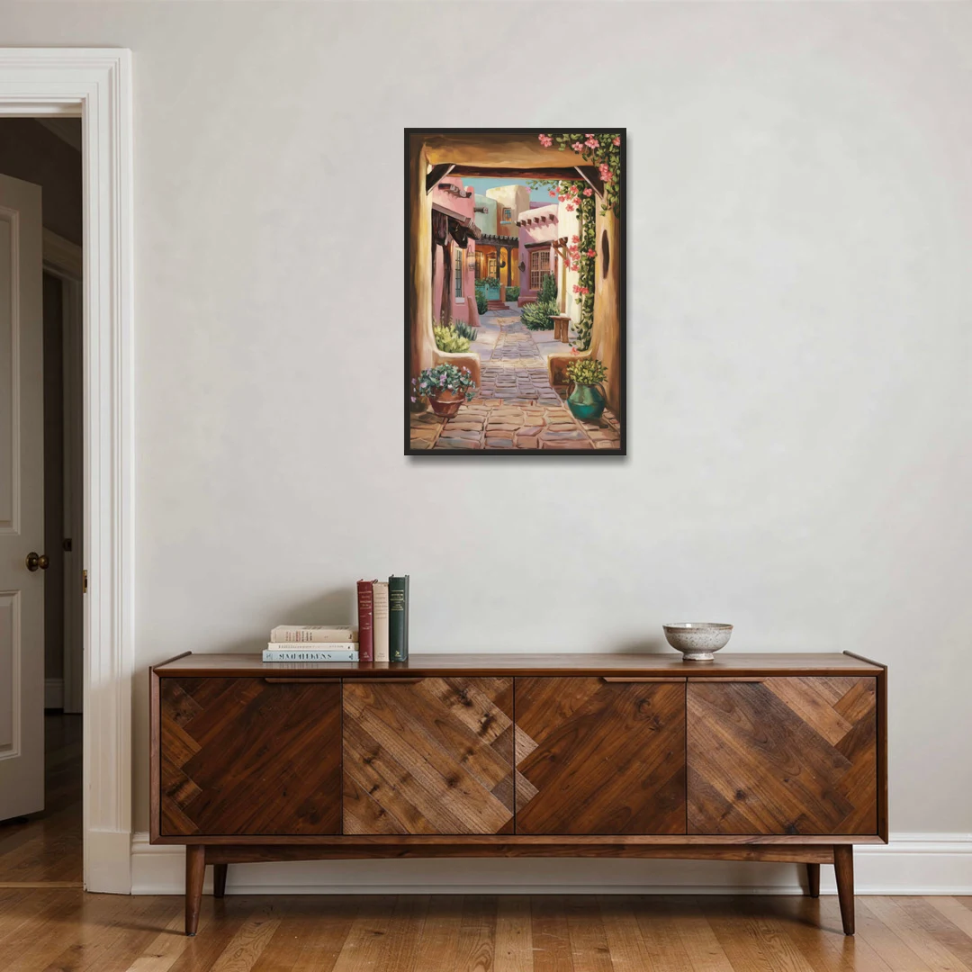Albuquerque Old Town Charm - Black Framed Canvas Wall Art - Coffee Table - 24x36