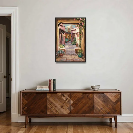 Albuquerque Old Town Charm - Black Framed Canvas Wall Art - Coffee Table - 24x36