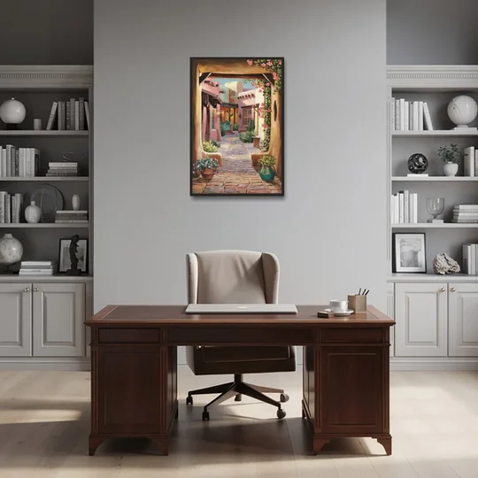 Albuquerque Old Town Charm - Black Framed Canvas Wall Art - Office - 24x36