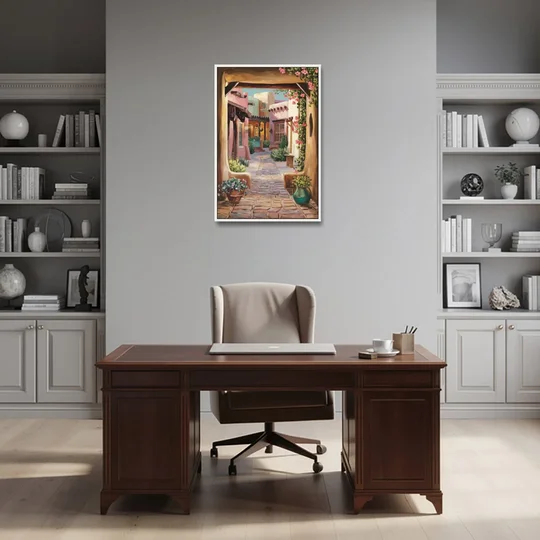 Albuquerque Old Town Charm - White Framed Canvas Wall Art - Office - 24x36