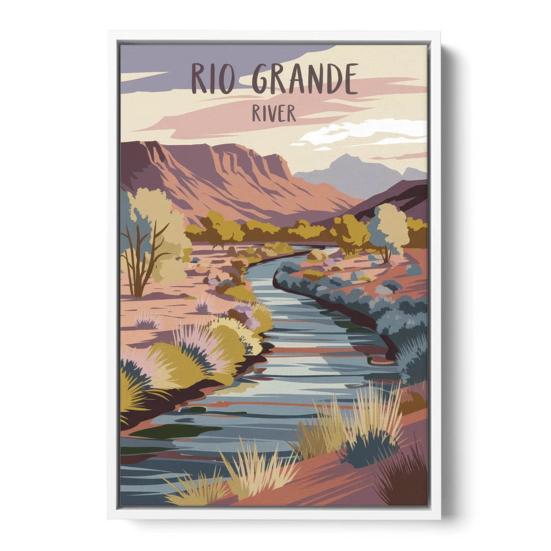 Albuquerque Rio Grande Views - White Framed Canvas Wall Art - Front
