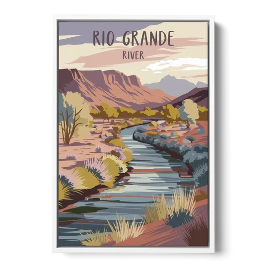 Albuquerque Rio Grande Views - White Framed Canvas Wall Art - Front