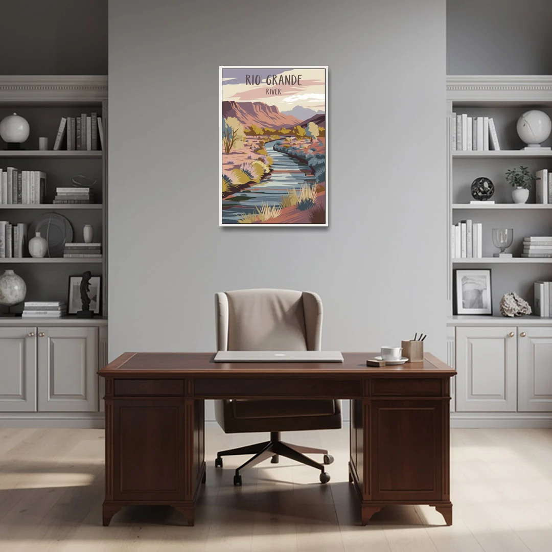 Albuquerque Rio Grande Views - White Framed Canvas Wall Art - Office - 24x36