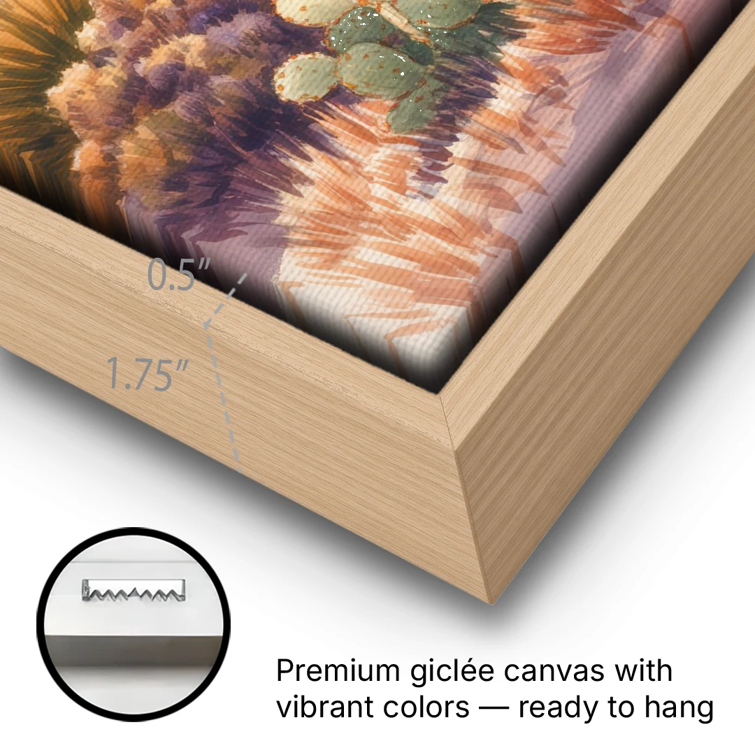 Albuquerque Sandia Mountains - Oak Framed Canvas Wall Art - Gallery Wrap Corner