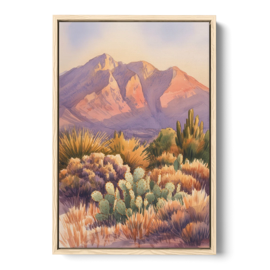 Albuquerque Sandia Mountains - Oak Framed Canvas Wall Art - Front