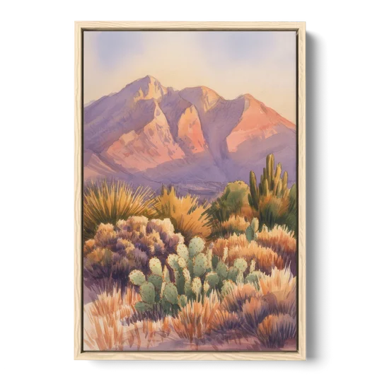Albuquerque Sandia Mountains - Oak Framed Canvas Wall Art - Front