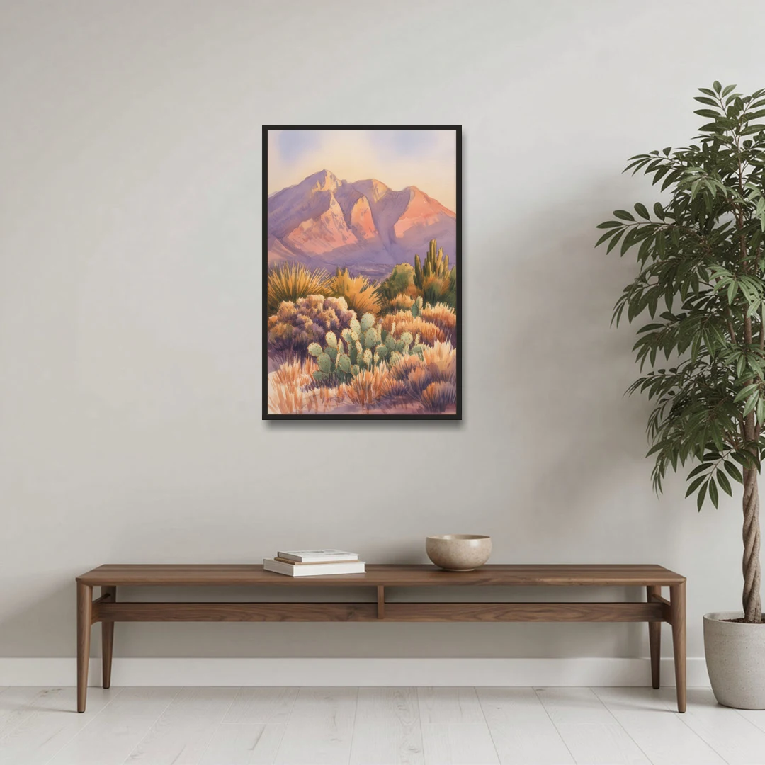 Albuquerque Sandia Mountains - Black Framed Canvas Wall Art - Coffee Table - 24x36