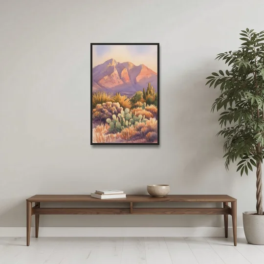Albuquerque Sandia Mountains - Black Framed Canvas Wall Art - Coffee Table - 24x36