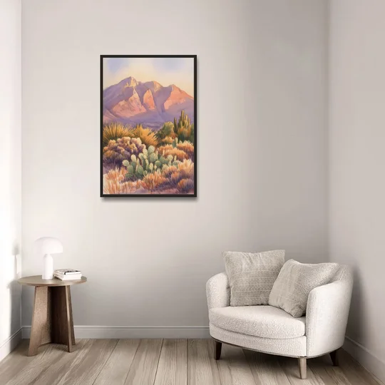 Albuquerque Sandia Mountains - Black Framed Canvas Wall Art - Sofa - 24x36