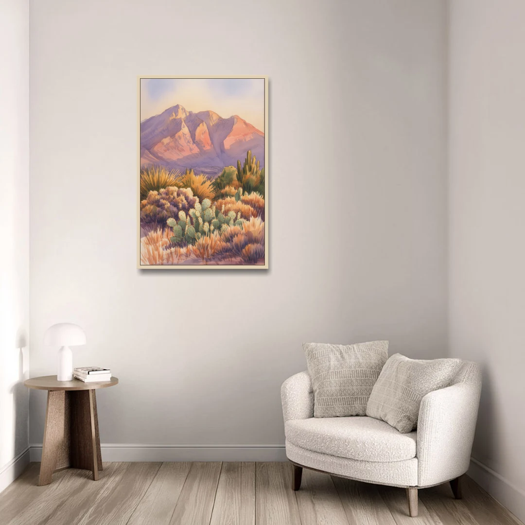 Albuquerque Sandia Mountains - Oak Framed Canvas Wall Art - Sofa - 24x36