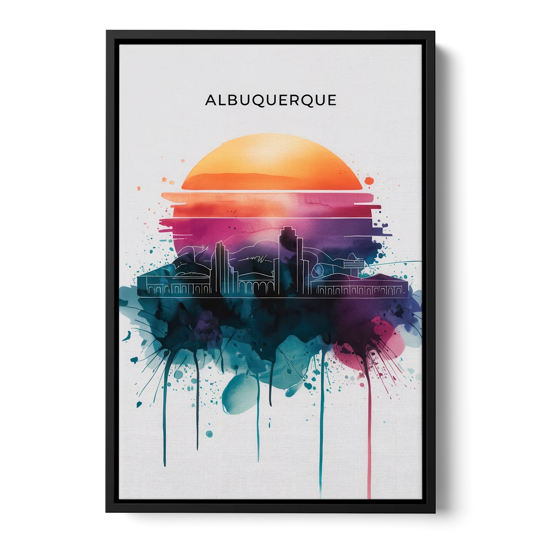 Albuquerque Skyline Sunset - Black Framed Canvas Wall Art - Front