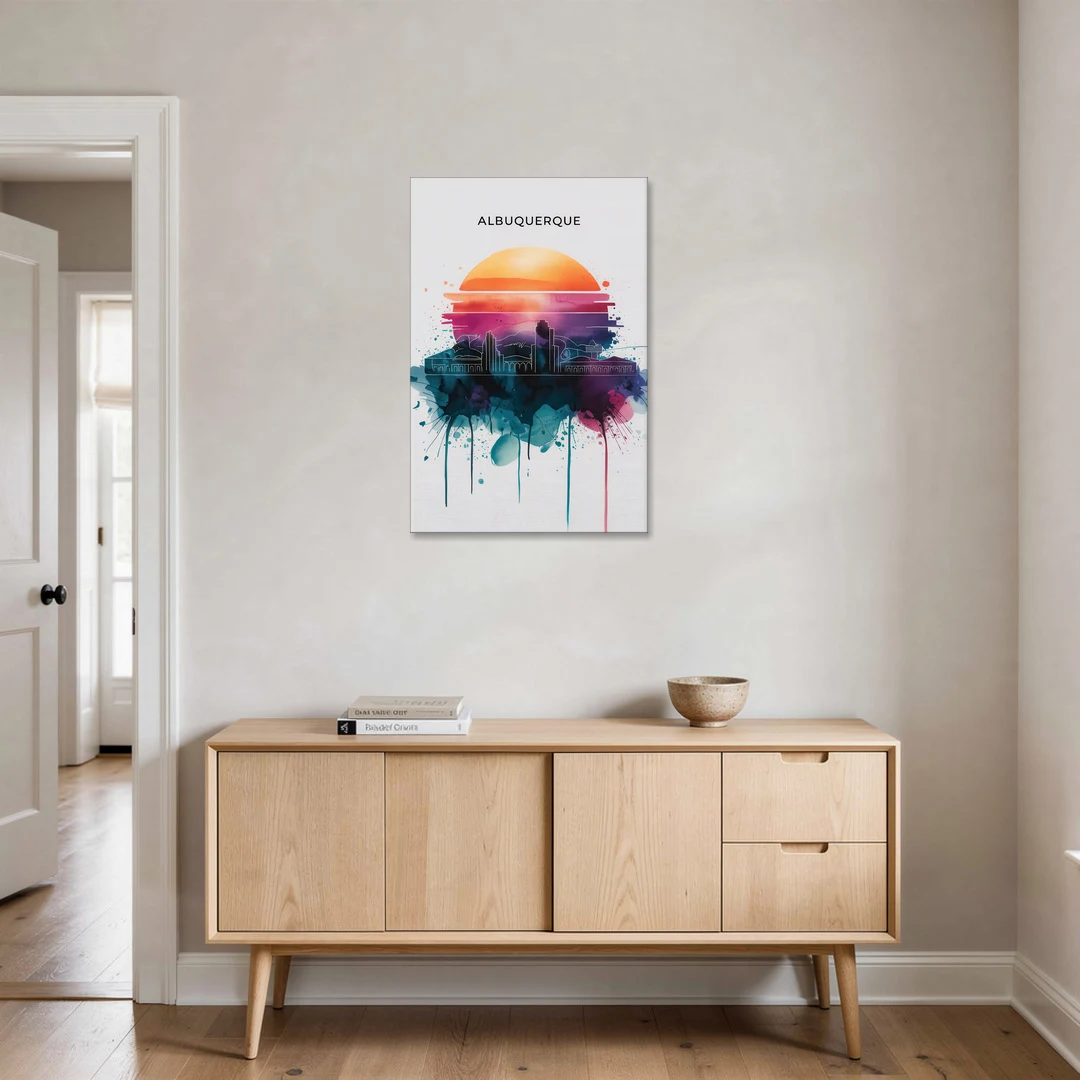 Albuquerque Skyline Sunset - Canvas Wall Art - Coffee Table - 24x36