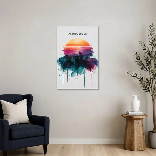 Albuquerque Skyline Sunset - Canvas Wall Art - Sofa - 24x36