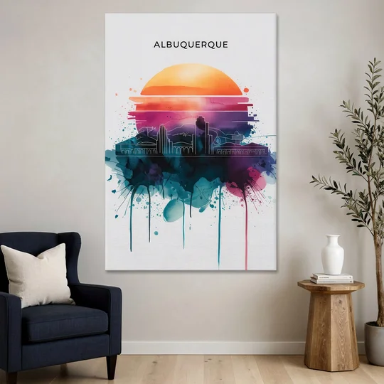 Albuquerque Skyline Sunset - Canvas Wall Art - Sofa - 40x60