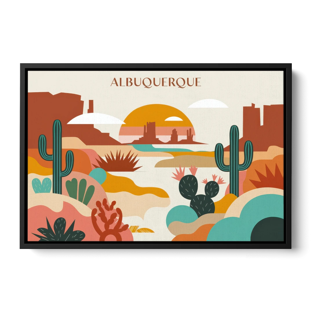 Albuquerque Southwest Colors - Black Framed Canvas Wall Art - Front