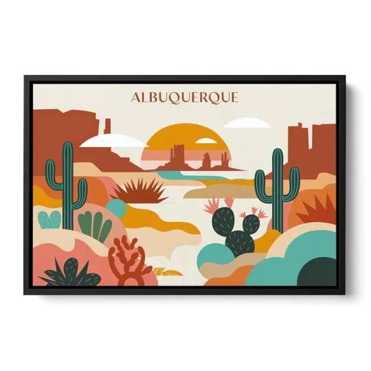 Albuquerque Southwest Colors - Black Framed Canvas Wall Art - Front