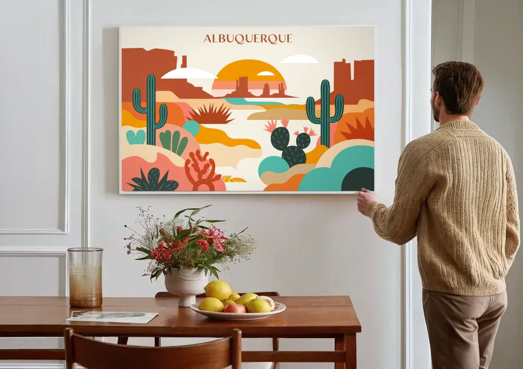 Albuquerque Southwest Colors canvas wall art above a dining table