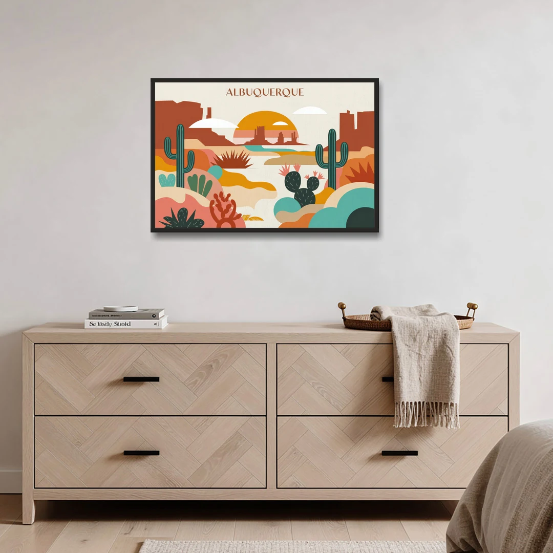 Albuquerque Southwest Colors - Black Framed Canvas Wall Art - Coffee Table - 36x24