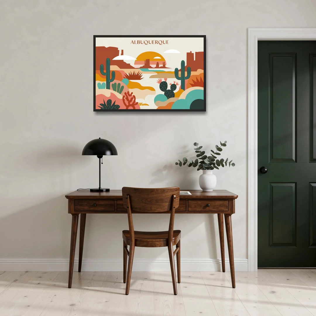 Albuquerque Southwest Colors - Black Framed Canvas Wall Art - Office - 36x24