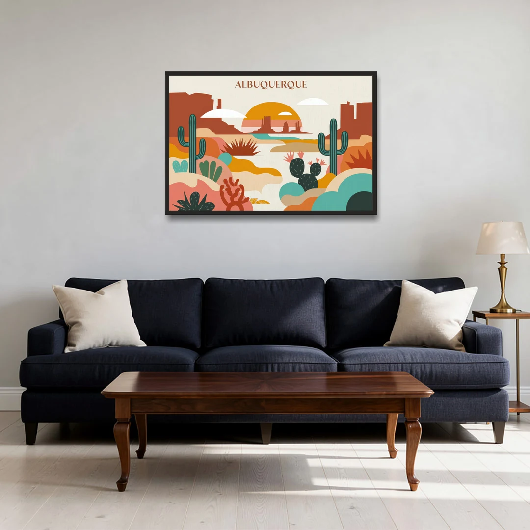 Albuquerque Southwest Colors - Black Framed Canvas Wall Art - Sofa - 36x24