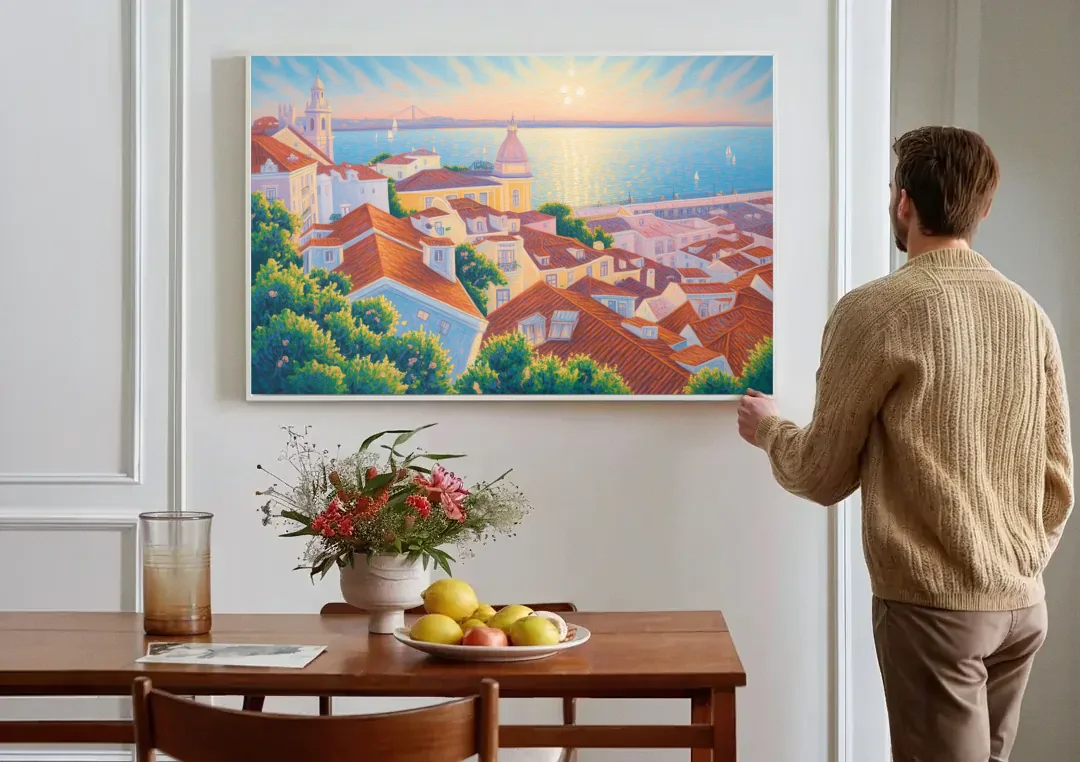Alfama Charm canvas wall art above a dining table
