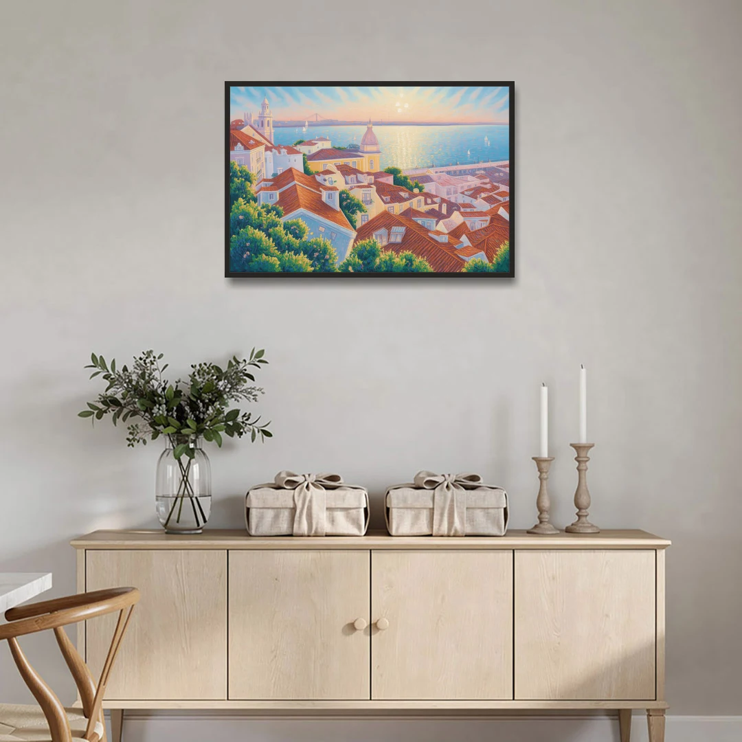 Alfama Charm - Black Framed Canvas Wall Art - Coffee Table - 36x24
