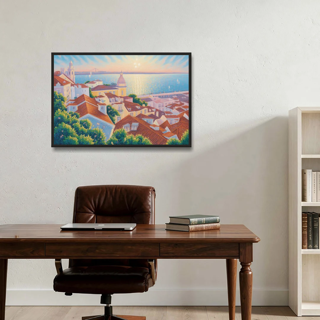 Alfama Charm - Black Framed Canvas Wall Art - Office - 36x24