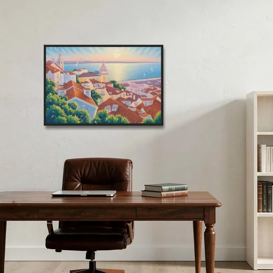 Alfama Charm - Black Framed Canvas Wall Art - Office - 36x24