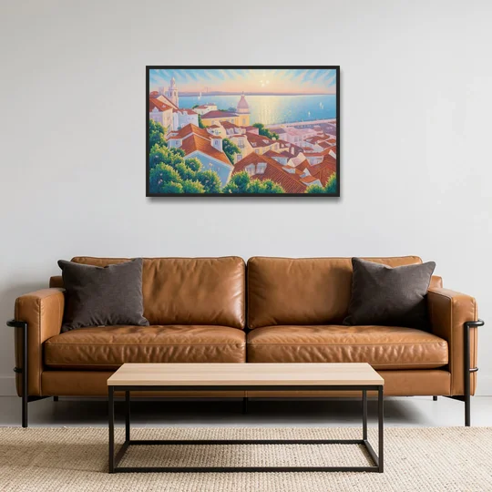 Alfama Charm - Black Framed Canvas Wall Art - Sofa - 36x24