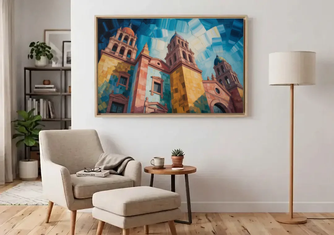 Alhóndiga de Granaditas canvas wall art above an armchair in a bright living room